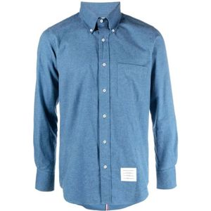 Thom Browne, Overhemden, Heren, Blauw, XL, Katoen, Casual Shirts