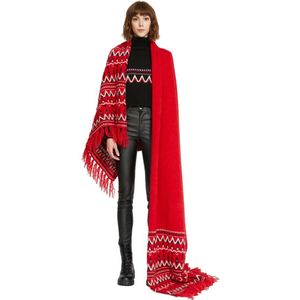 Silvian Heach, Contrast Geometrische Maxi Sjaal met Franjes Rood, Dames, Maat:ONE Size