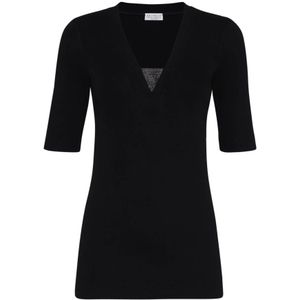 Brunello Cucinelli, Zwart V-hals T-shirt en Polo Zwart, Dames, Maat:XS