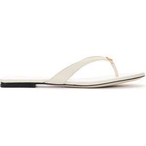 Tory Burch, Klieke leren teenslippers Wit, Dames, Maat:40 EU