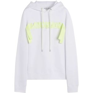 Lanvin, Sweatshirts & Hoodies, Heren, Wit, L, Katoen, Witte Groene Curb Hoodie