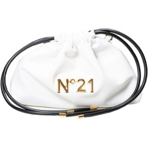 N21, Tassen, Dames, Wit, ONE Size, Leer, Witte Pouchtas met Metallic Logo