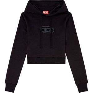 Diesel, Sweatshirts & Hoodies, Dames, Zwart, XS, Katoen, Zwarte Logo Print Hoodie