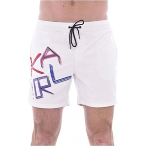 Karl Lagerfeld, Badkleding, Heren, Wit, S, Polyester, Witte Logo Print Zwemshorts