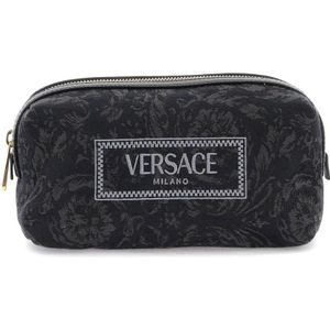 Versace, Tassen, Dames, Zwart, ONE Size, Katoen, Barocco Jacquard Beauty Case