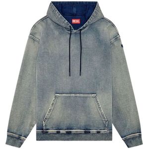 Diesel, Sweatshirts & Hoodies, Heren, Grijs, L, Denim, Grijze Track Denim Hoodie