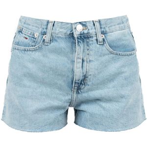 Tommy Hilfiger, Korte broeken, Dames, Blauw, W24, Denim, Versleten hoge taille denim shorts
