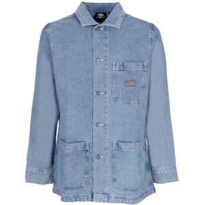 Dickies, Jassen, Dames, Blauw, XL, Denim, Denim Chore Coat met Kraag en Knopen