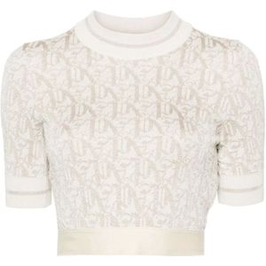 Palm Angels, Metallic Gebreide Crop Top Beige, Dames, Maat:S