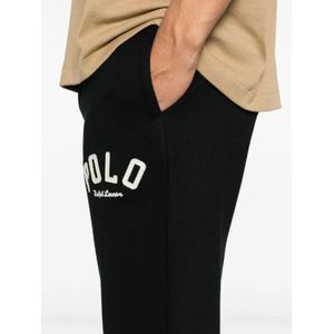 Polo Ralph Lauren, Broeken, Heren, Zwart, M, Katoen, Zwarte Jersey Broek Geborduurd Logo