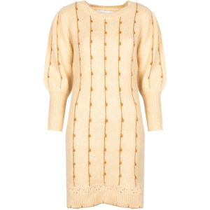 Silvian Heach, Kleedjes, Dames, Beige, M, Wol, Gebreide Midi Jurk met Gouden Draad