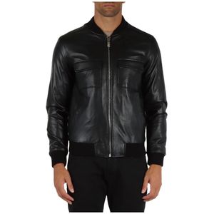 Richmond, Jassen, Heren, Zwart, S, Leer, Bomber leren jas met metalen logo