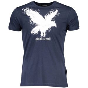 Roberto Cavalli, Tops, Heren, Blauw, L, Katoen, Korte Mouw Tee in Blauw