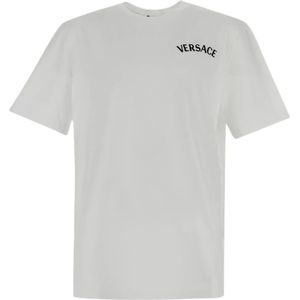 Versace, Katoenen T-shirt met korte mouwen Wit, Heren, Maat:S