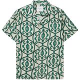Les Deux, Overhemden, Heren, Veelkleurig, L, Ornament AOP Lyocell Shirt Ivoor/Groen