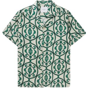 Les Deux, Overhemden, Heren, Veelkleurig, XL, Ornament AOP Lyocell Shirt Ivoor/Groen