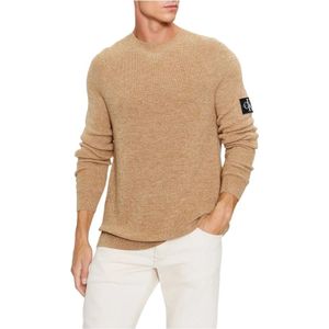 Calvin Klein, Wollen trui met ronde hals Beige, Heren, Maat:XL