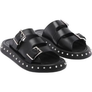 Alexander McQueen, Schoenen, Dames, Zwart, 38 EU, Zwarte Leren Lage Sandalen met Studs