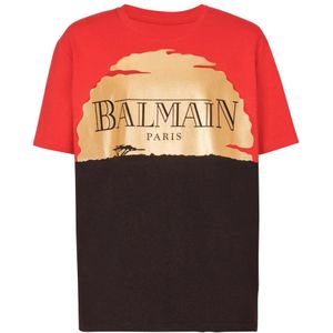 Balmain, Tops, Heren, Veelkleurig, L, Katoen, Disney x The Lion King - T-shirt met zonsondergangprint