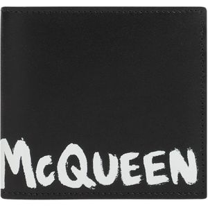 Alexander McQueen, Accessoires, Heren, Zwart, ONE Size, Leer, Zwarte Leren Portemonnee met Logo