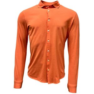 Gran Sasso, Overhemden, Heren, Oranje, L, Katoen, Oranje Piqué Overhemd Lichtgewicht Italiaanse Stijl