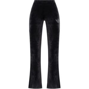 Adidas Originals, Broeken, Dames, Zwart, S, Fluwelen uitlopende broek