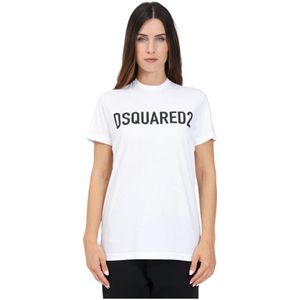 Dsquared2, Tops, Dames, Wit, L, Wit T-shirt met Maxi Logo Print