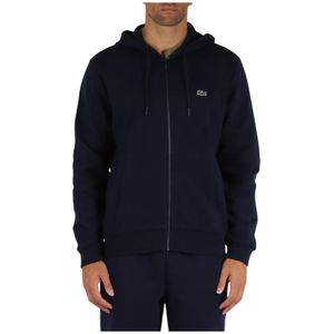 Lacoste, Sweatshirts & Hoodies, Heren, Blauw, 3Xl, Katoen, Klassieke Fit Rits Hoodie met Logo Patch