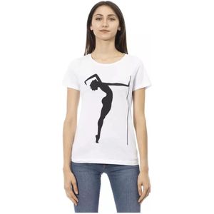 Trussardi, Witte Katoenen T-shirt met Korte Mouwen en Voorkant Print Wit, Dames, Maat:S