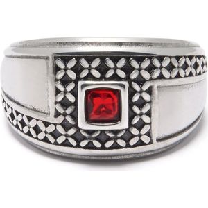 Nialaya, Accessoires, Heren, Grijs, 64 MM, Vintage Zilveren Ring met Rode Steen