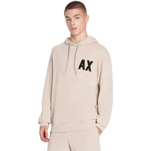 Armani Exchange, Sweatshirts & Hoodies, Heren, Beige, S, Katoen, Beige Heren Sweatshirt met AX Borduursel