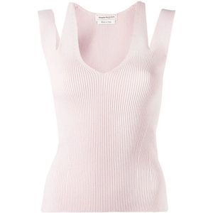 Alexander McQueen, Tops, Dames, Roze, S, Roze Geribbelde Mouwloze Top