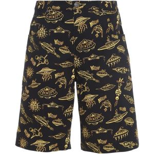 Moschino, Spaceship Print Stretch Shorts Zwart, Heren, Maat:L