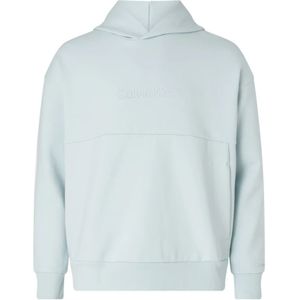 Calvin Klein, Lichtblauwe Herenhoodie met Kruisende Capuchon en Merklogo Blauw, Heren, Maat:S