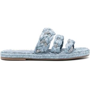 Aquazzura, Glanzende Raffia Sand Jeans Blauw, Dames, Maat:38 1/2 EU
