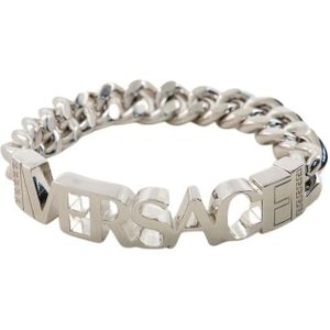 Versace, Accessoires, Heren, Grijs, L, Metalen Armband - Zilver - Sluiting