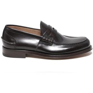 Green George, Schoenen, Heren, Bruin, 40 1/2 EU, Leer, Handgemaakte Ebony Geborsteld Kalfsleren Loafer met Leren Zool