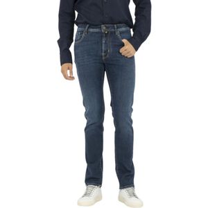 Jacob Cohën, Slim Groene Knoop Bard Jeans Blauw, Heren, Maat:W35