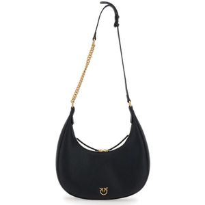 Pinko, Tassen, Dames, Zwart, ONE Size, Klassieke Zwarte Leren Hobo Tas