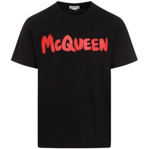 Alexander McQueen, Tops, Heren, Zwart, XL, Katoen, Zwart Crew Neck Logo T-Shirt