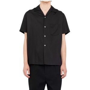 Maison Margiela, Overhemden, Heren, Zwart, M, Zwarte Shirt met Kraag Korte Mouwen