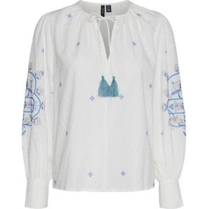 Vero Moda, Lange Mouw Top in Snow White/Ibiza Blue Veelkleurig, Dames, Maat:M