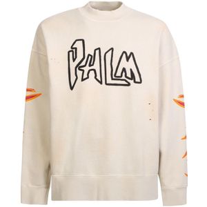 Palm Angels, Sweatshirts & Hoodies, Heren, Wit, M, Katoen, Witte Sweatshirt met Vlamprint voor Heren