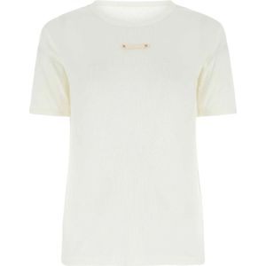 Maison Margiela, Tops, Dames, Wit, S, Katoen, Elegante Witte Katoenmix T-Shirt