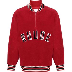 Rhude, Vintage Rode Katoenen Trui met Geborduurd Logo Rood, Heren, Maat:S