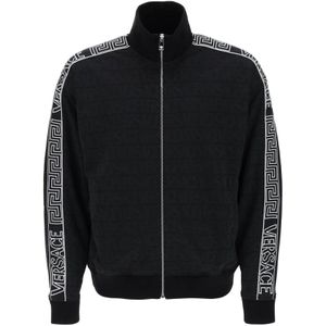 Versace, Sweatshirts & Hoodies, Heren, Zwart, L, Allover Track Sweatshirt