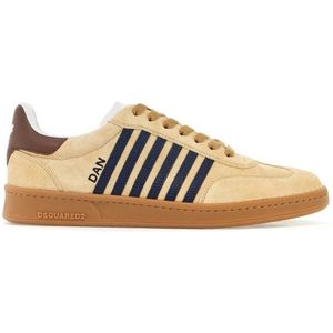 Dsquared2, Schoenen, Heren, Beige, 41 EU, Suède, Contrasterende Gestreepte Suède Sneakers