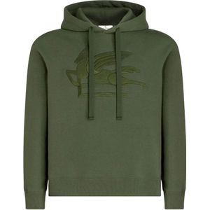 Etro, Sweatshirts & Hoodies, Heren, Groen, S, Katoen, Groene Katoenen Hoodie met Geborduurd Logo