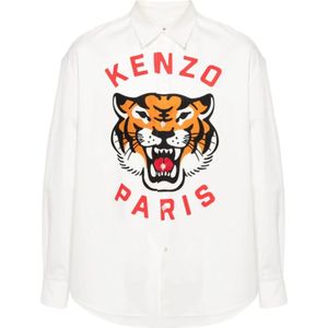 Kenzo, Overhemden, Heren, Wit, XL, Katoen, Witte Katoenen Shirt met Grafische Print