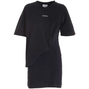 Kenzo, Asymmetrische Logo T-Shirt Jurk Zwart, Dames, Maat:M